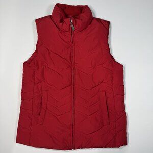 George Womens Size M Puffer Quilted Vest Full Zip Red outdoor Pockets Comfort
